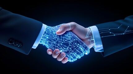 Artificial intelligence business handshake ai digital partnership technology deal concept