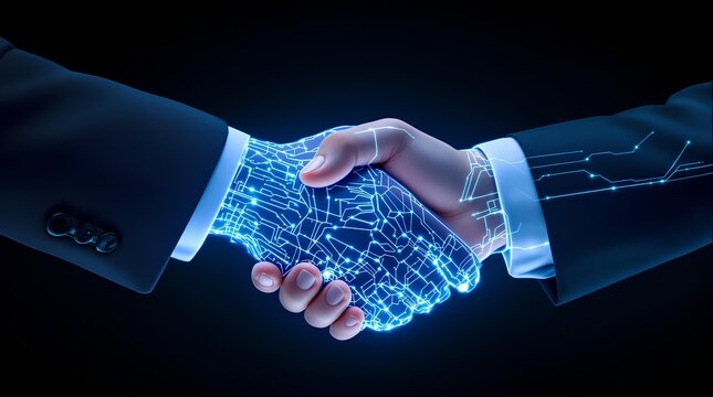 Artificial intelligence business handshake ai digital partnership technology deal concept
