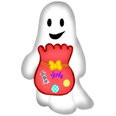 Happy Ghost with Halloween Candy Bag
