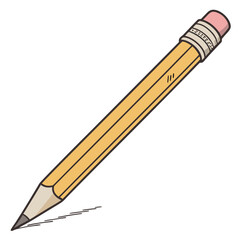 A classic yellow wooden pencil with a pink eraser is shown drawing a line on a white background