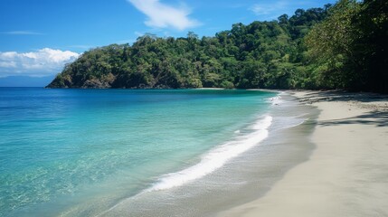 A vibrant tropical beach with clear blue water and soft white sand, refreshing and beautiful 