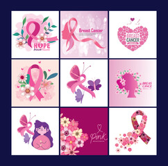Breast Cancer Awareness Month Elements & Sticker Set | Support Oncology Fighters & Survivors
