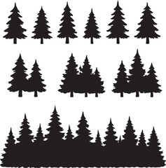 Obraz premium Set of Pine Tree and Forest Silhouette Vector Illustrations