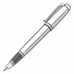 Classic silver and white fountain pen with black grip and clip isolated on white