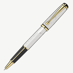 Elegant fountain pen with white barrel and gold accents on a clean white background