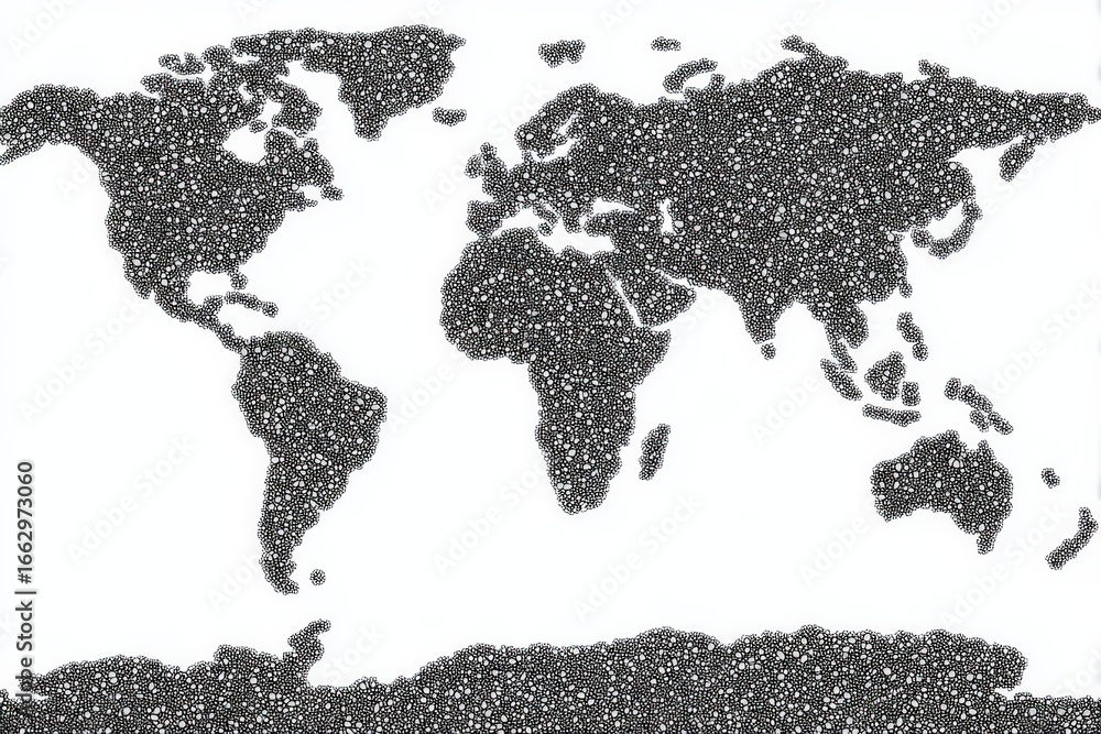 Aufkleber intricate black and white world map composed of dots illustrating geographical outlines and global c