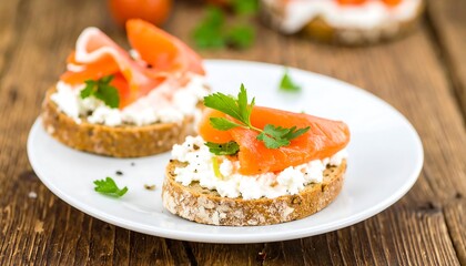 Smoked Salmon Canape on Rustic Wood