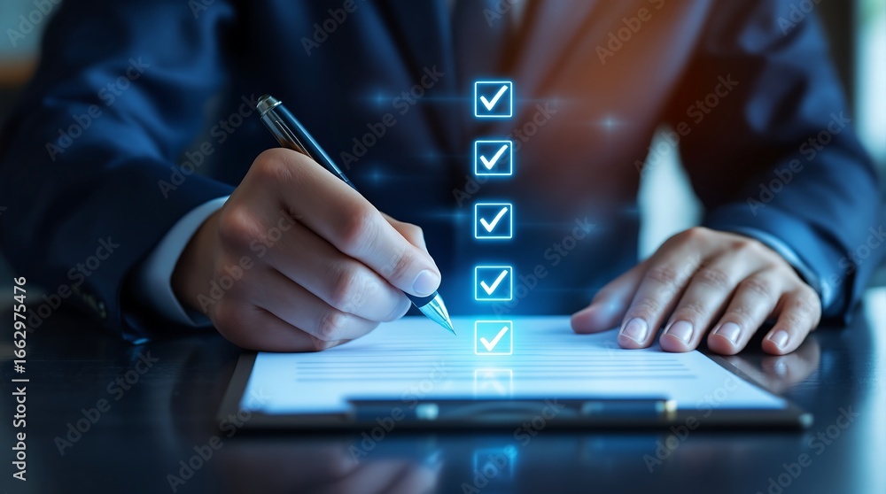 Poster completing checklist tasks for business process management and project management success