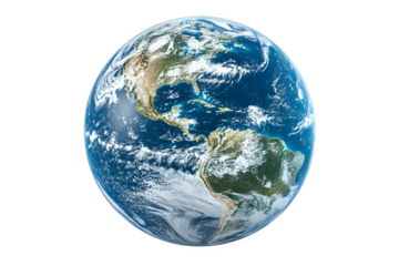 Majestic earth seen from space detailed blue marble planet with white clouds over oceans and continents isolated on transparent background