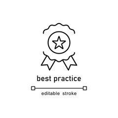 Best practice rosette icon designed with a customizable stroke feature. Perfect for business awards, certificates, quality assurance, and achievement recognition designs.