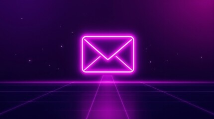 Neon email marketing campaign concept with retro futuristic background and email icon