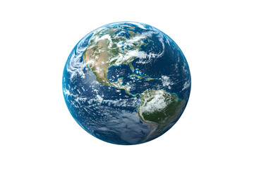 Beautiful planet earth seen from space with continents clouds oceans and lights isolated on transparent background