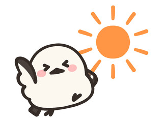 おはようと挨拶するゆるいシマエナガのイラスト素材