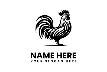Bold Black Rooster Logo with Detailed Feather and Comb Design 1.