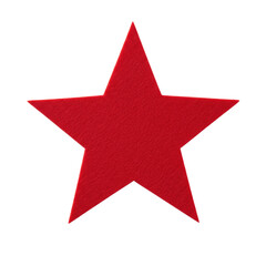 Deep red felt star, precisely cut with crisp edges and soft texture, centrally placed on a transparent shadowless background, commercial product quality concept