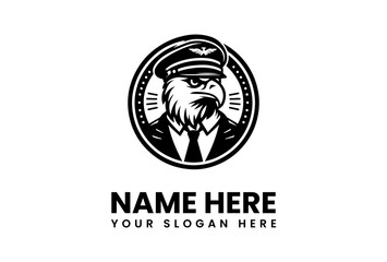 Eagle Pilot Mascot in Black and White with Aviator Hat and Tie.