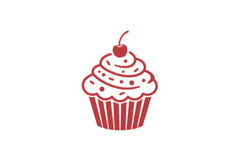 Stylized Illustration of a Chocolate Cupcake with Cherry Topping on transparent background