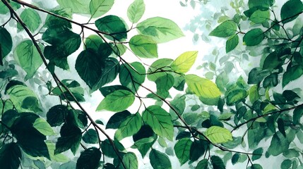 Vibrant verdant foliage with d d sunlight filtering through the dense canopy of a thriving natural environment