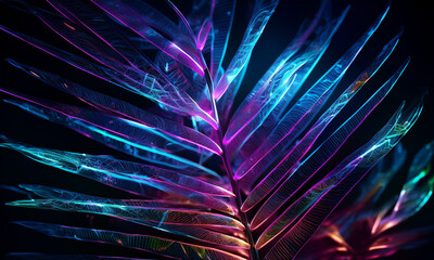 glow  colorful tropical leaf on dark  background