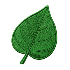 Obraz premium Vibrant green satin embroidered leaf with precise stitching, perfectly formed, isolated on a transparent background, studio lighting, macro lens effect, concept of precision craftsmanship
