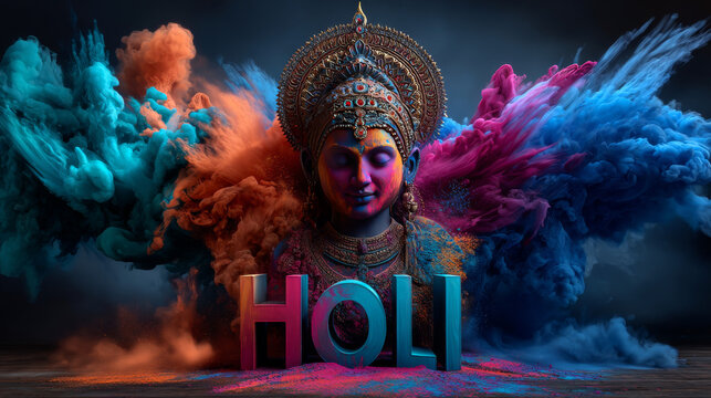 Happy holi festival poster. Abstract explosions of colorful powders. Vector illustration for decoration of Holi event. Template of design for branding cover, card, poster or banner.
