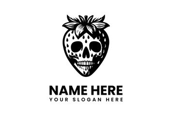 Spooky Strawberry Skull Logo with Detailed Teeth and Leafy Crown.