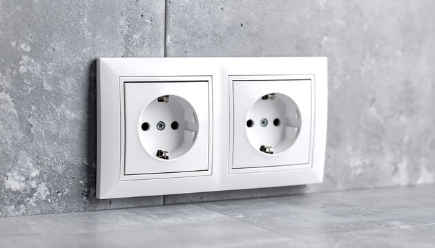 Two white electrical outlets on a gray concrete wall