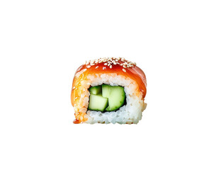 Sushi roll with salmon and cucumber isolated on transparent background