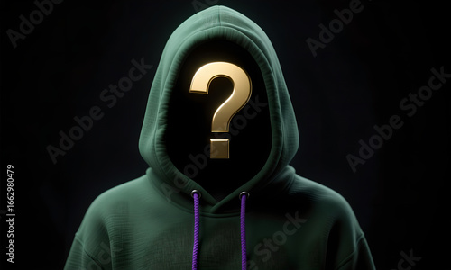 Anonymous Figure in Hoodie with Question Mark: Concept of Mystery, Identity