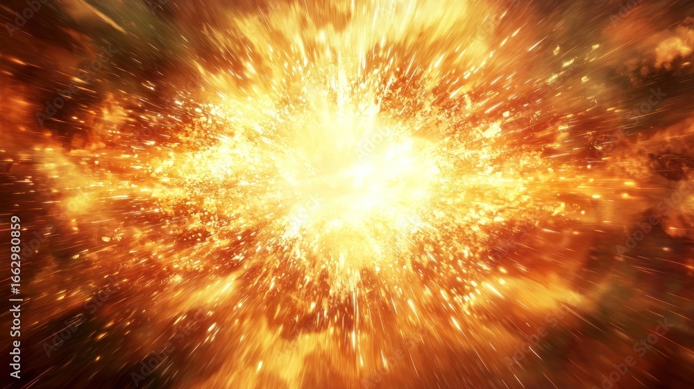 Poster a fiery explosion with bright orange and yellow colors, creating a dynamic and intense atmosphere.