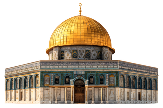 The golden dome of the rock jerusalem an iconic islamic architectural masterpiece of immense historical and religious significance isolated on transparent background
