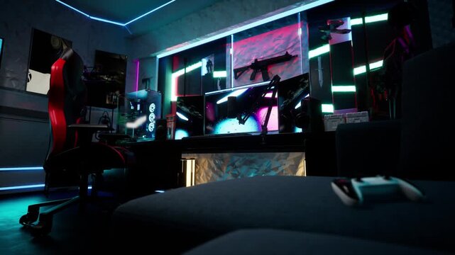 Wireless Game Controller On Sofa In Modern Gaming Room