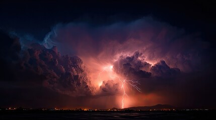 Dramatic lightning storm over city