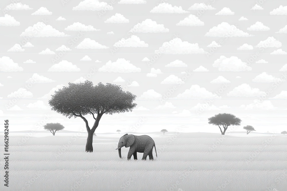 Aufkleber an ai-generated artistic representation of an elephant in a serene grey landscape with minimal color