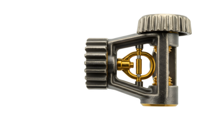 Metallic gear with gold accents shines, ideal for technology backgrounds, detailed product photography, and branding.