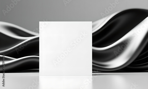 Elegant Blank Card Mockup on Silver Silk Fabric Background, Advertisement Design