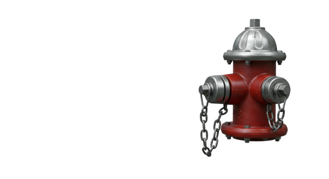 Red fire hydrant stands out against a plain background, ideal for safety posters and public service announcements.