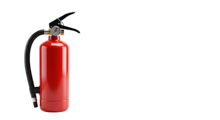 Red Fire Extinguisher Shines on Black Background. Features glossy surface and minimal lighting, suitable for product photography, presentations, or safety posters.