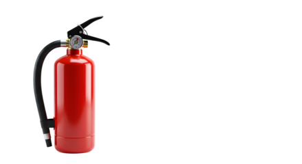 Red Fire Extinguisher Shines on Black Background. Features glossy surface and minimal lighting, suitable for product photography, presentations, or safety posters.