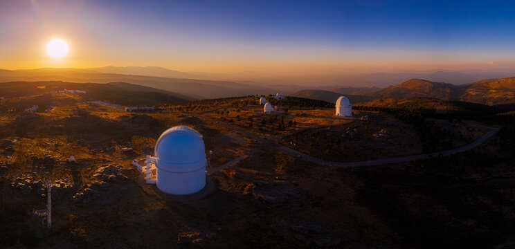 Aerial view of the Calar Alto astronomical observatory, Almer&iacute;a, Andalusia, Spain