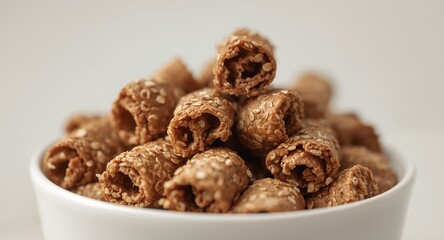 Fototapeta premium Sesame Rolls in a White Bowl. Delicious, Crispy Pastry, Perfect for Snack Time