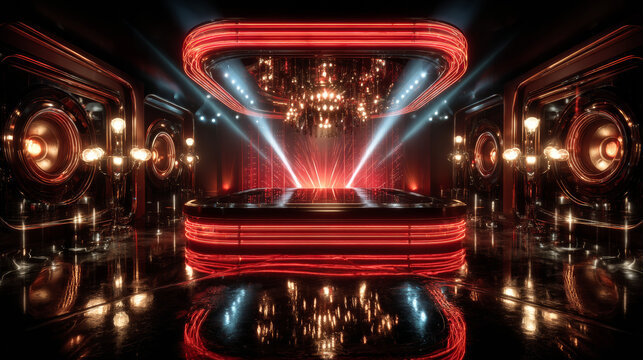 Red rectangular retro frame with glowing lamps. Vector illustration with shining lights in vintage style. Label for winners of poker, cards, roulette and lottery.