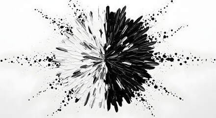 Black and White Paint Splatter Explosion on White Background