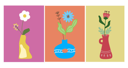 illustration of flowers in vase, bouquet, greeting card, poster, postcard, invitation or background