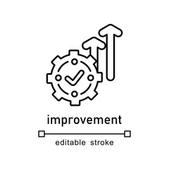 Improvement with gear arrow and checkmark, ideal for business presentations, performance reviews, management concepts, and project progress.