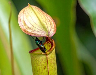 Close-up of pitcher plant trapping insect