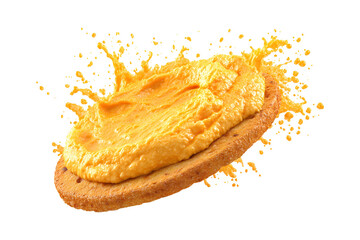 Delicious breakfast toast with scrambled eggs and splash on a transparent background