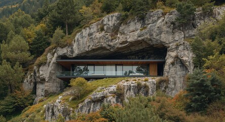 Architectural Integration, Natural Texture. Cave Structure with Modern Facade.