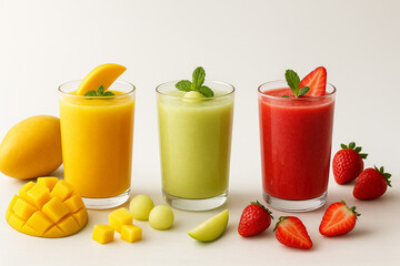 juice and fruits snoothies melon, strawberry, mango