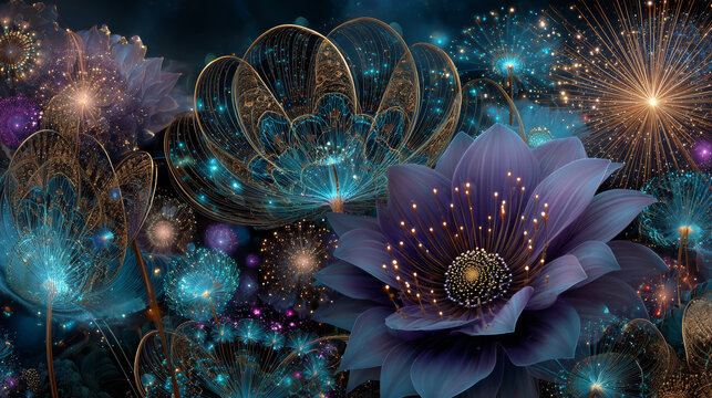 Vector illustration of fireworks. Beautiful vector background of festive night fireworks.
